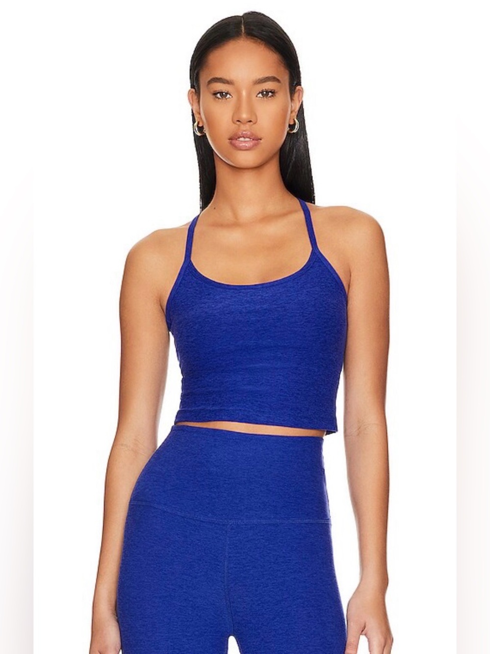 NWT Beyond Yoga Set Sapphire Blue Heather: Midi Leggings & Cropped Tank Small - Picture 2 of 10
